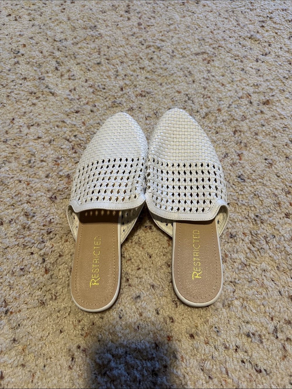 Restricted Cream Woven Pointed-Toe Slip-On Mules